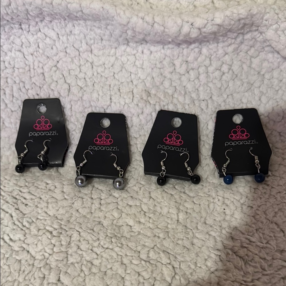 Paparazzi Elegant Dangle Earrings Set - 2 Black, 1 Gray, 1 Blue (Set of 4)